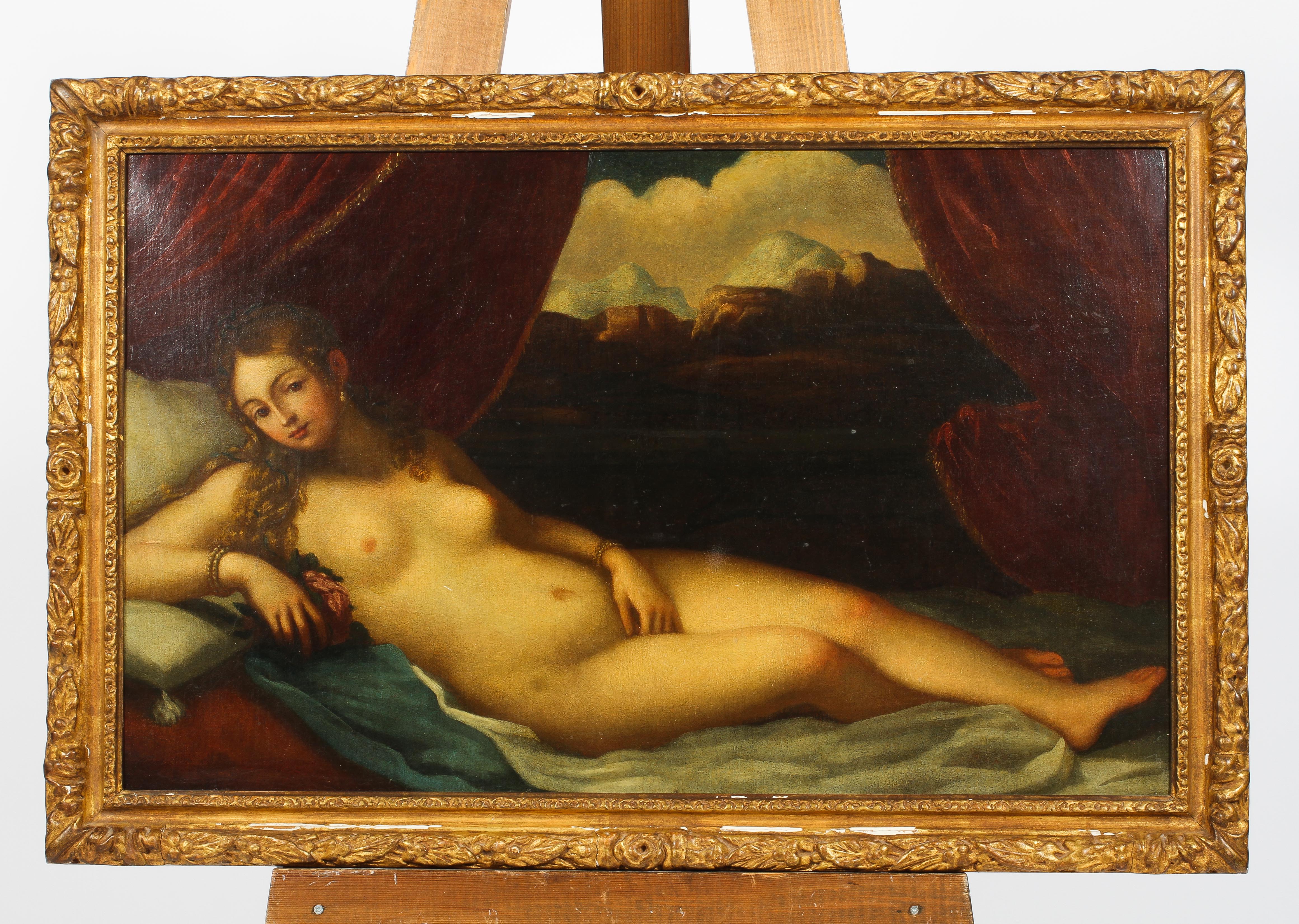 Continental School, late 19th/early 20th century, oil on canvas of a reclining nude - Image 2 of 3