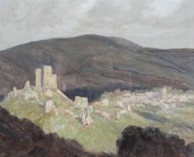 Philip Gregory Needell (1886-1974) oil on paper, 'Evening Light at Corfe Castle',