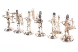 Six Chinese silver figural menu holders, Early 20th century,