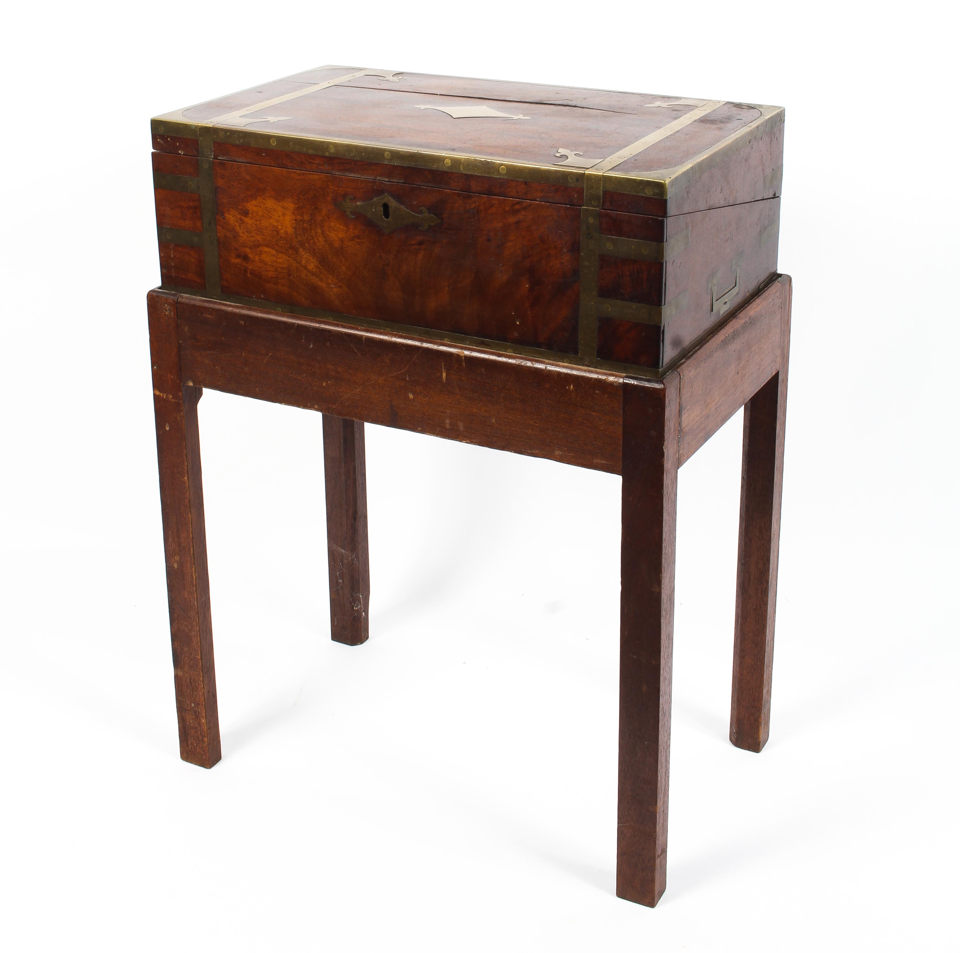 An early to mid 19th century mahogany brass bound writing box on stand, - Image 4 of 9