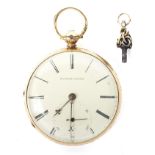 An 18ct gold cased open faced pocket watch.