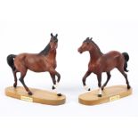 Two Beswick horses 'Spirit of the Wind ' and one other on oval wooden stands,