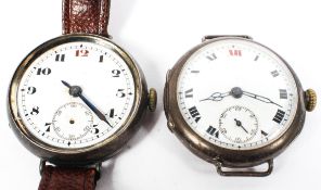 Two early 20th century silver cased gents trench wristwatches,