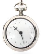 A George III silver cased pair case pocket watch,