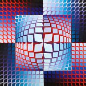 Victor Vasarely (Hungarian, 1908-1997), Untitled, 1973 Op Art print, in silver frame,