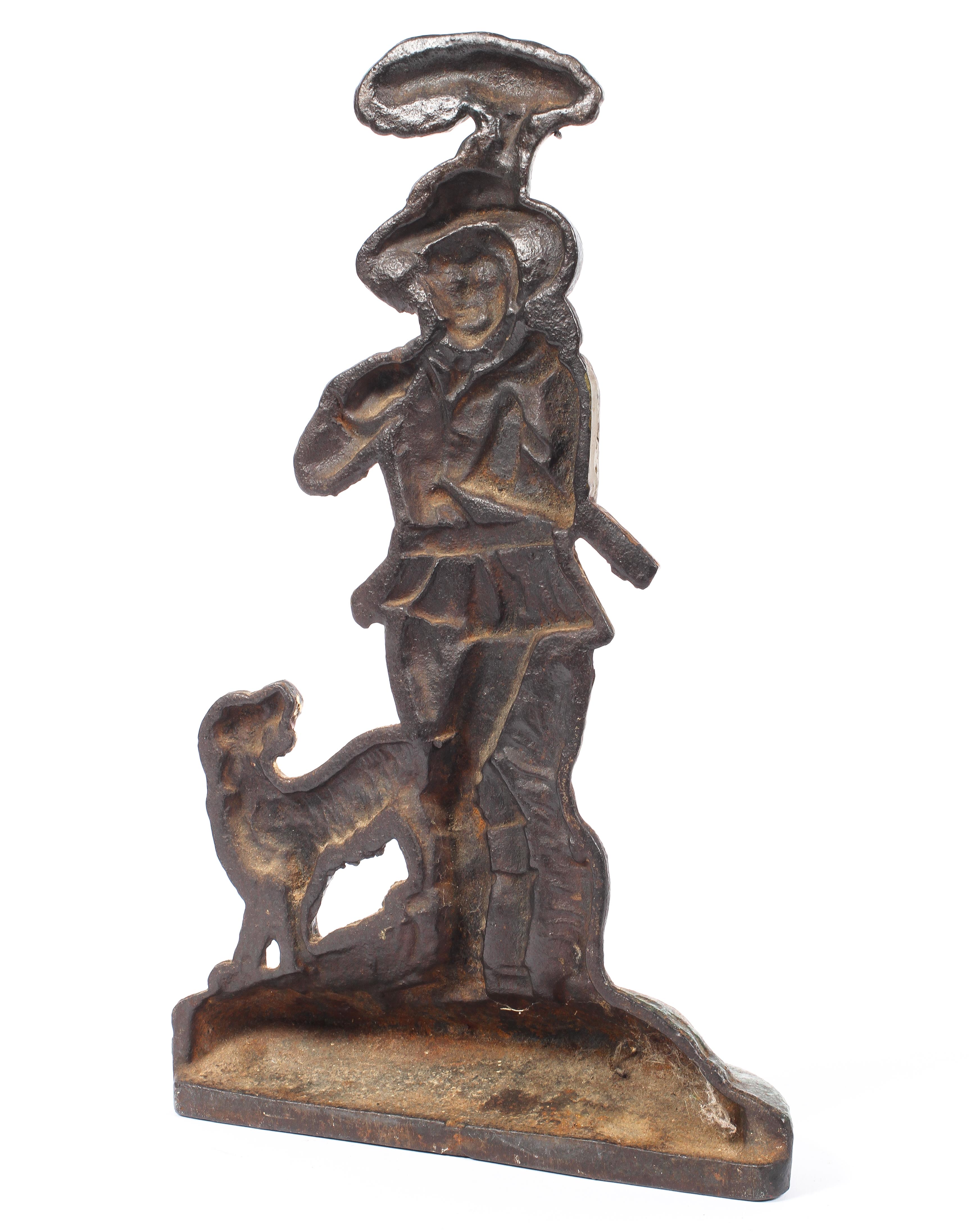 An cast metal painted doorstop of a woodsman and his dog. - Image 2 of 2