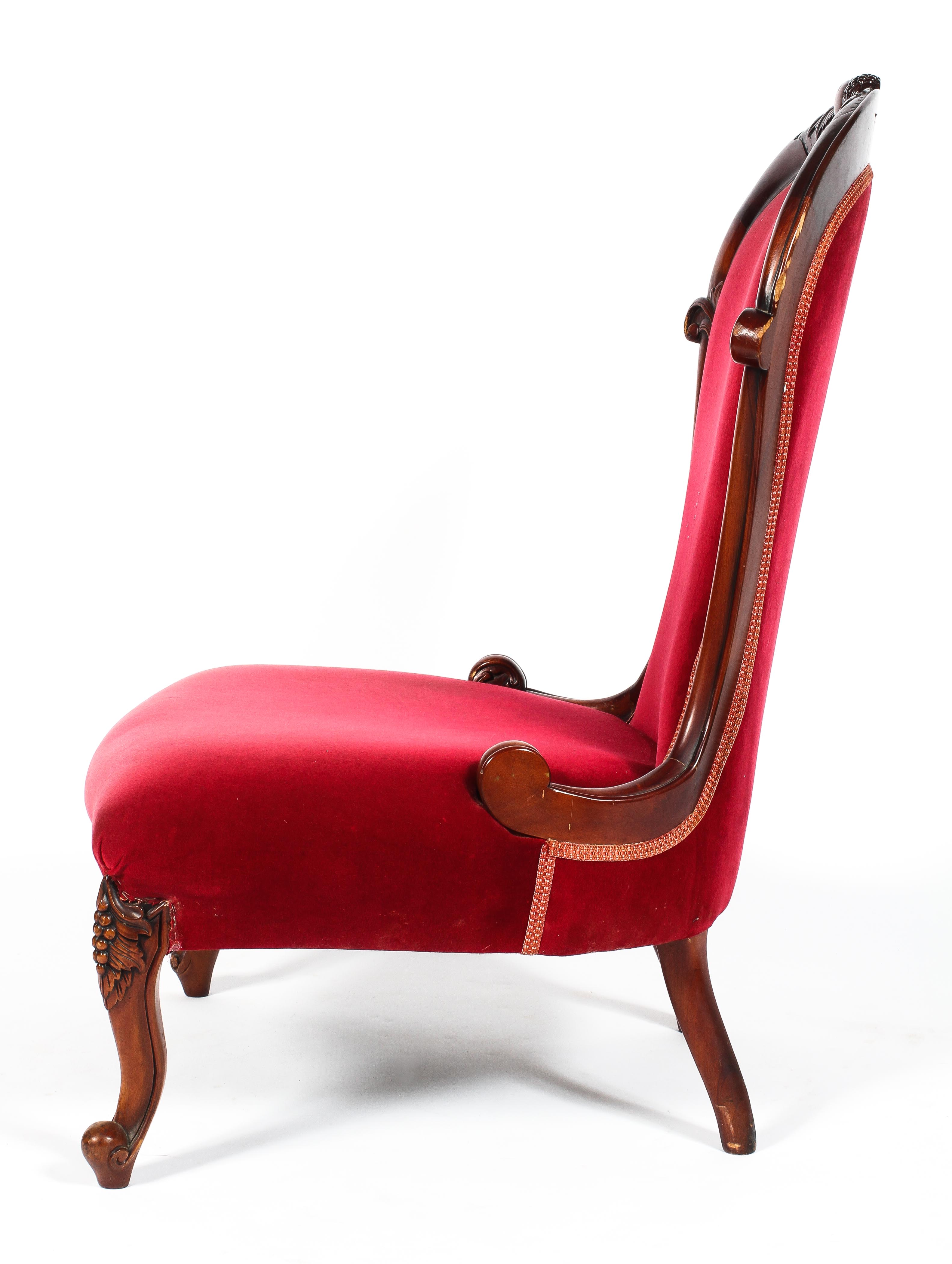 A Victorian carved mahogany nursing chair, the balloon shaped back carved with fruits, - Image 2 of 2