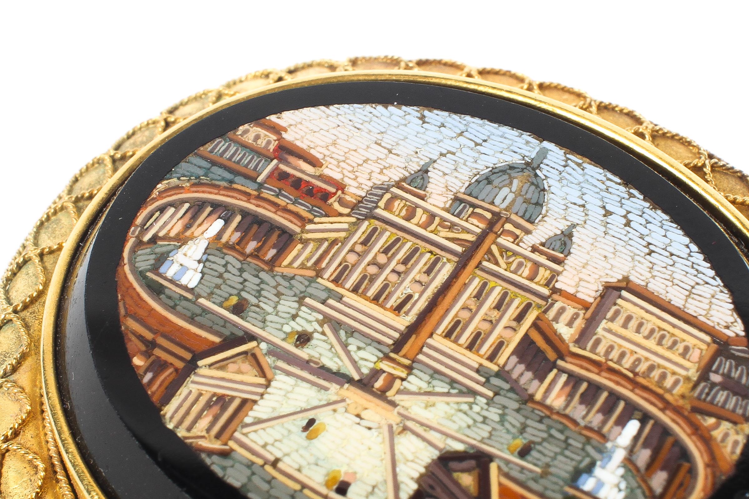 A 19th century yellow metal grand tour micro mosaic brooch depicting the Vatican, Rome, - Image 2 of 4