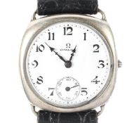 An early 20th century Omega cushion case wristwatch, caliber 25.5.