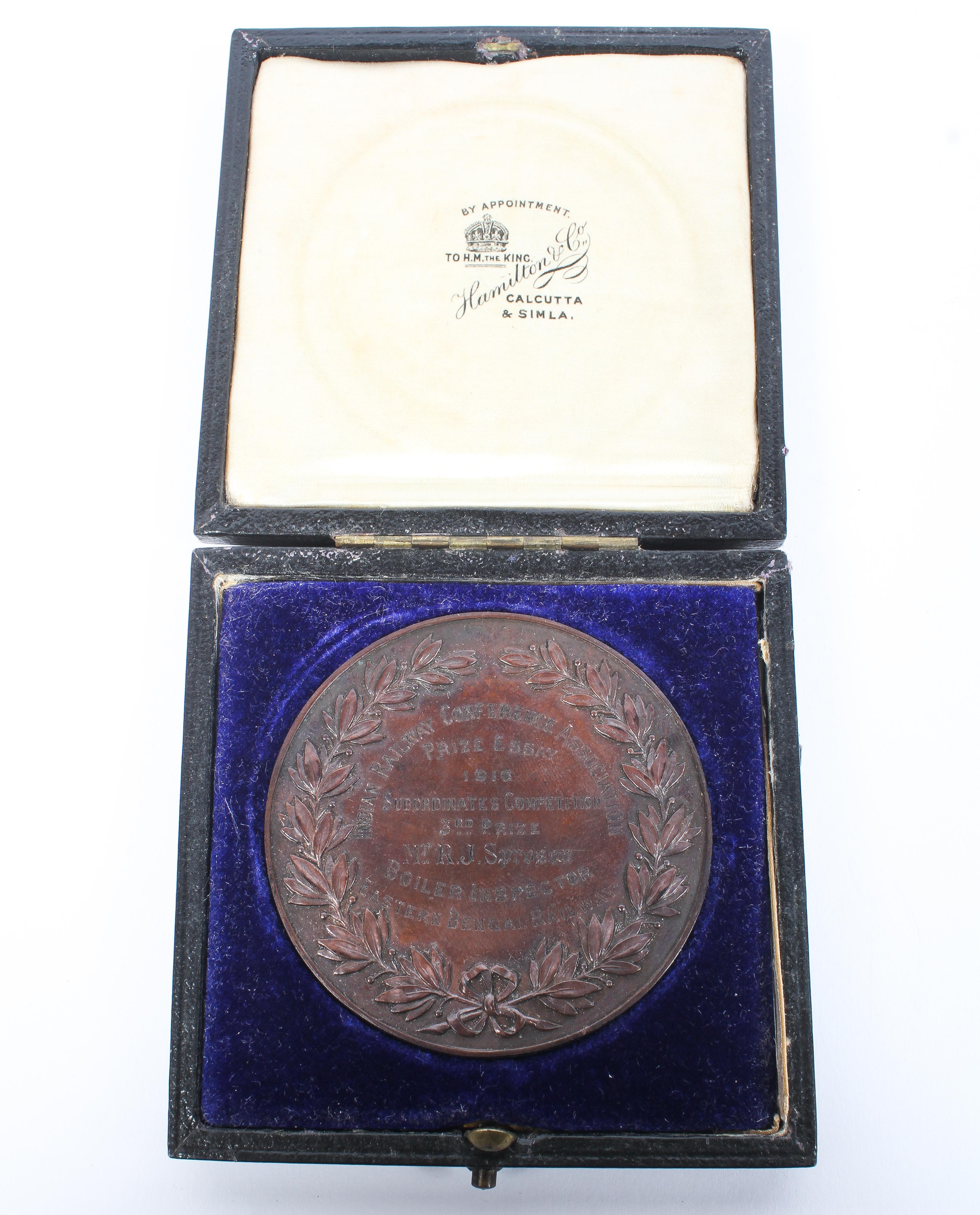 A bronze 3rd place medal struck for Indian Railway Conference Association.