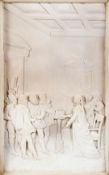 A Victorian white plaster relief moulded plaque depicting Mary Queen of Scotts and David Rizzio,