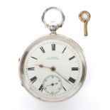 A late Victorian silver cased open faced pocket watch, retailed by E Meyer of Manchester,