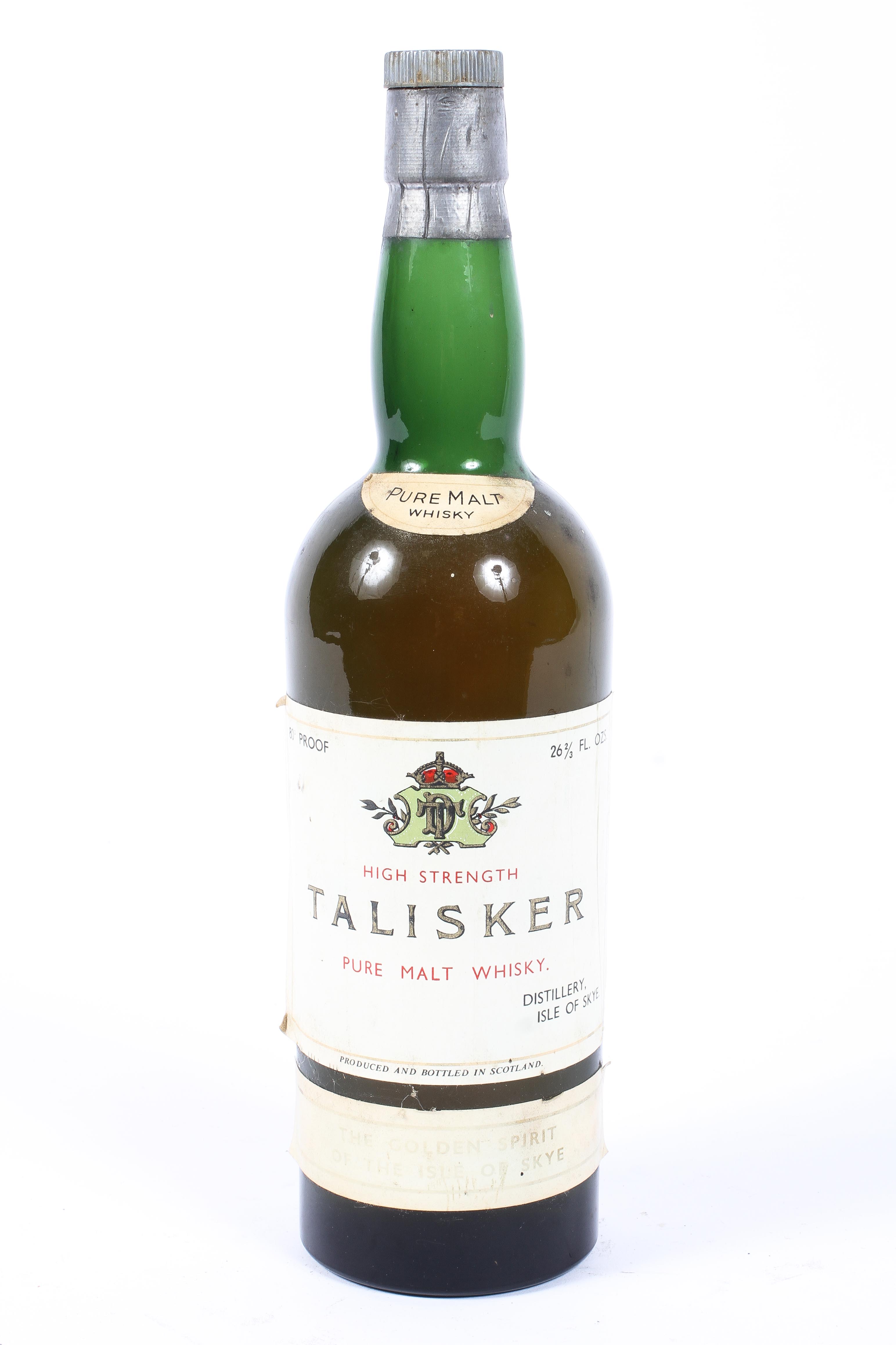 Talisker high strength pure malt whisky "the golden spirit of the isle of Skye" 26 2/3 fl ozs,