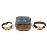 Two yellow metal and woven hair memorial or love token rings,