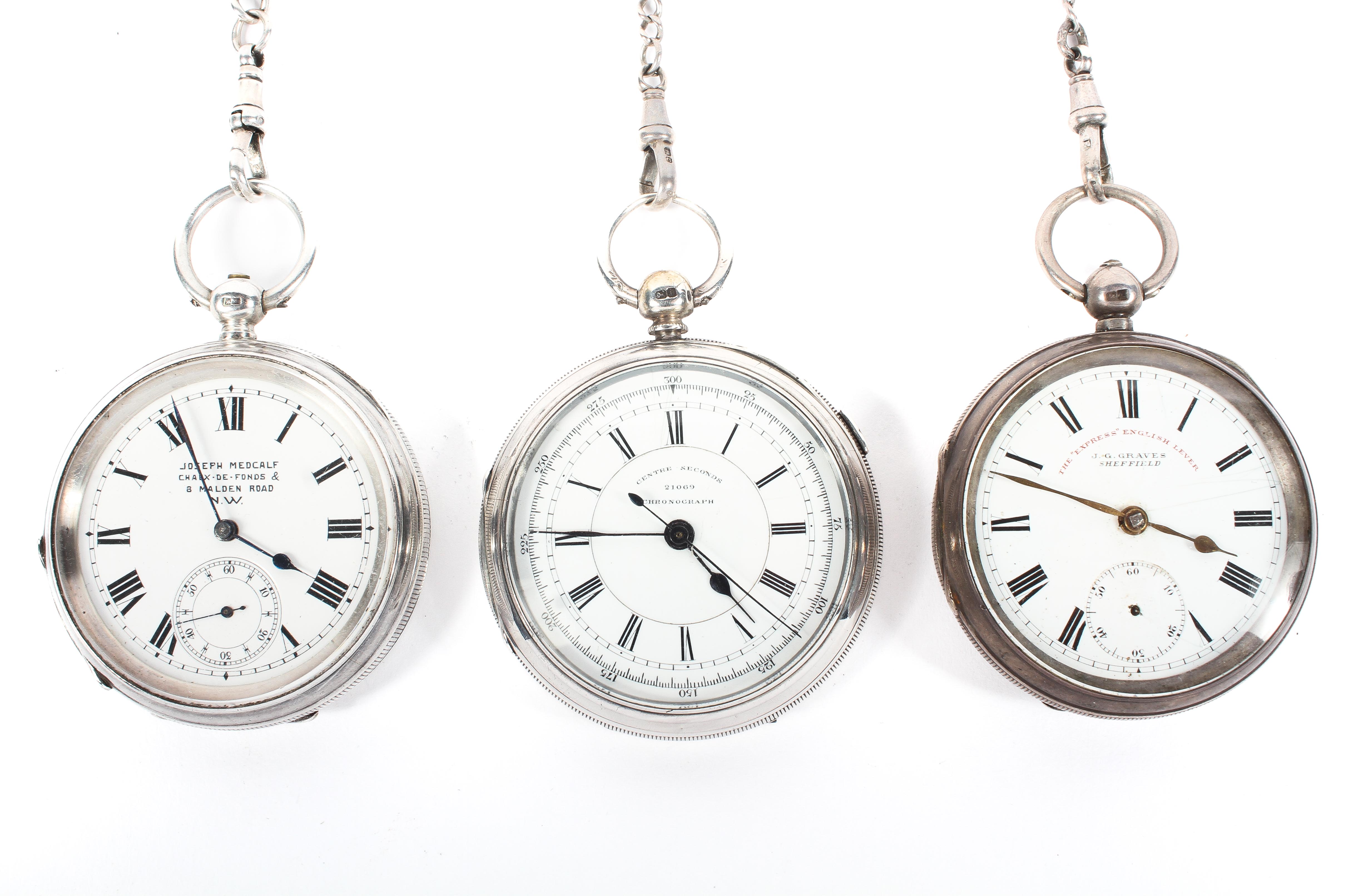 A group of three late 19th/early 20th century silver cased open faced pocket watches,