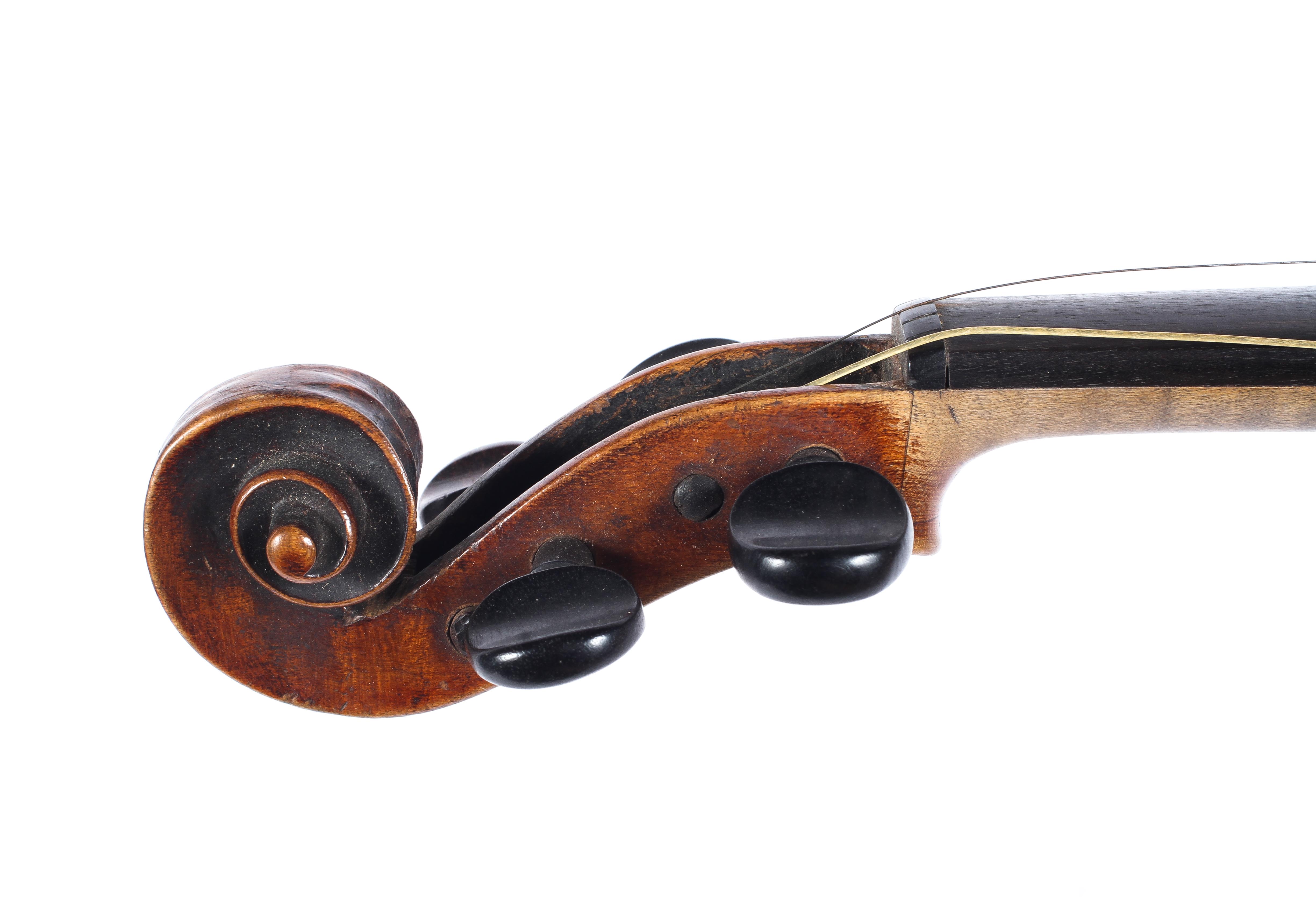 A 19th century violin and a P & H London bow, in case, - Image 7 of 11