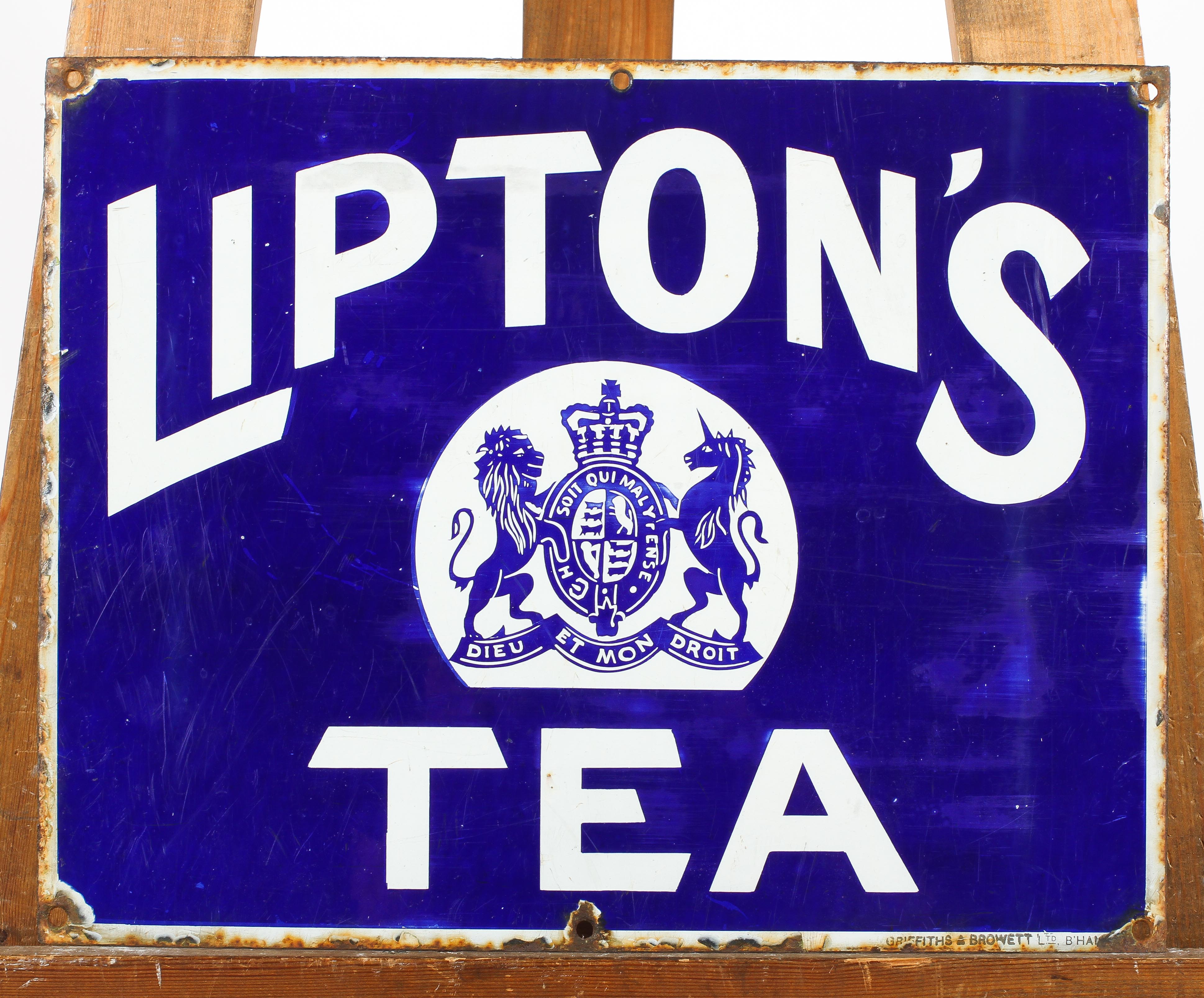 A Liptons Tea enamelled advertising sign, early 20th century, of rectangular form,