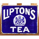 A Liptons Tea enamelled advertising sign, early 20th century, of rectangular form,