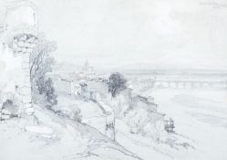 A 19th Century pencil and chalk sketch 'Pont du Chateau', dated 1832,