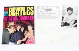 Beatles interest. An autographed postcard together with other items of Beatles memorabilia.