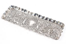 An Edwardian silver pen tray of rectangular form,