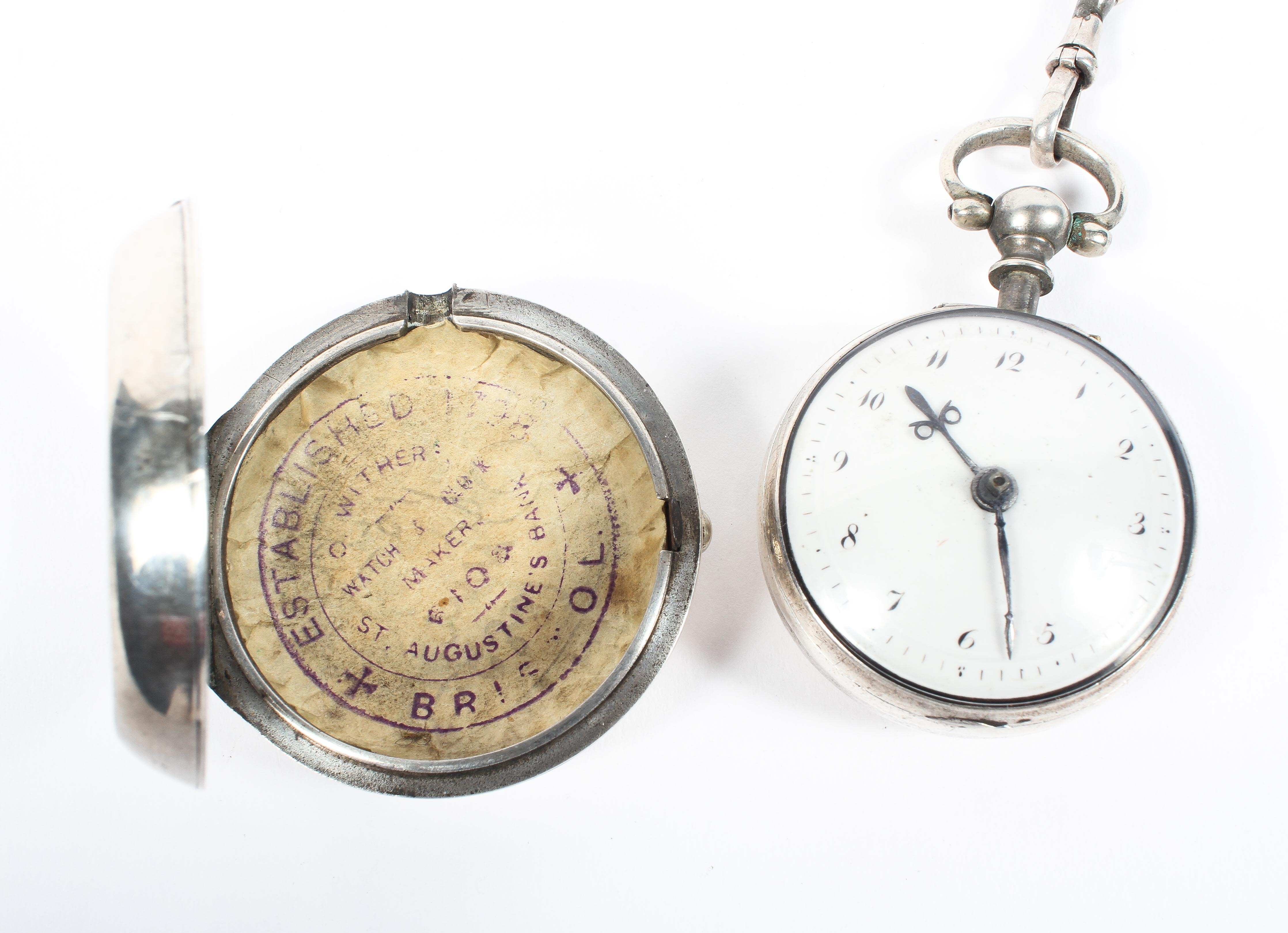 A George III silver cased pair case pocket watch, - Image 4 of 7