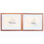 Two Marinus Johannes Drulman (de Jongere) (Dutch 1912-1977) charcoal and pastel drawings of ships