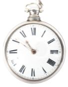 A Georgian silver pair cased open faced pocket watch, single fusee movement, signed N Dumuile,