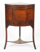 A Georgian mahogany wash stand, D-shaped, inlaid with satinwood stringing,
