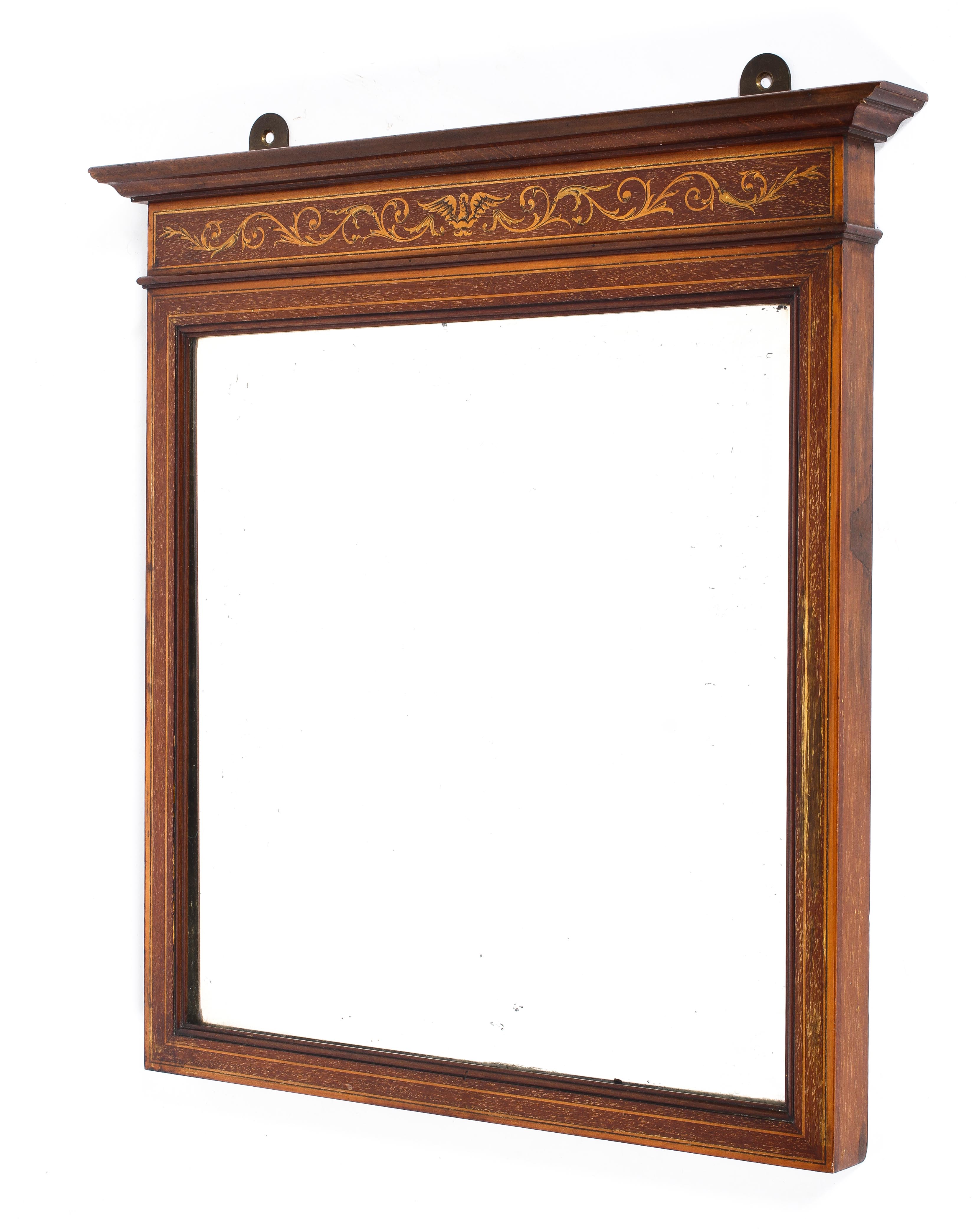 An Edwardian rosewood and marquetry inlaid bevel edge wall mirror,