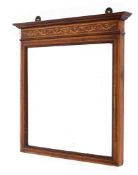 An Edwardian rosewood and marquetry inlaid bevel edge wall mirror,