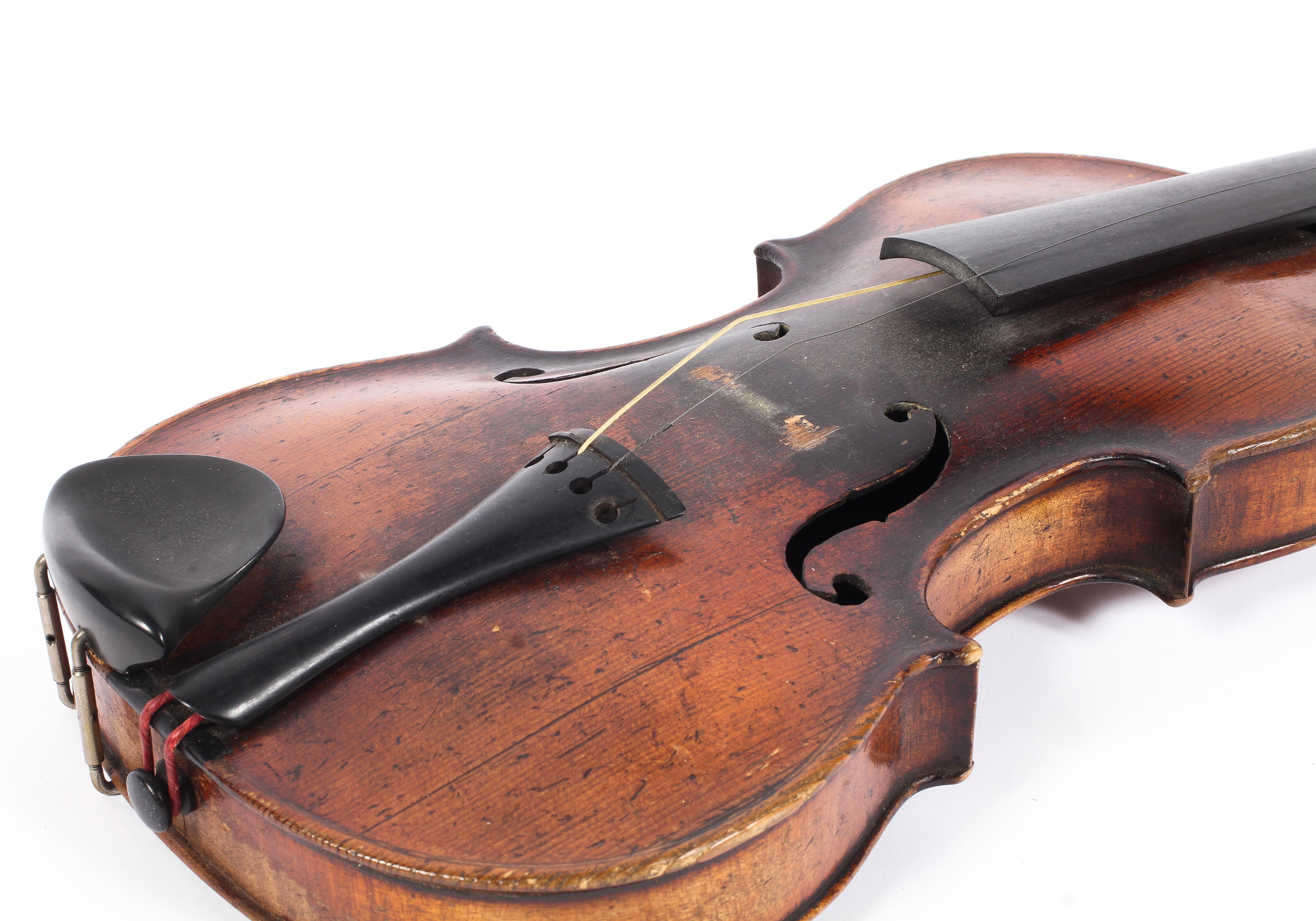 A 19th century violin and a P & H London bow, in case, - Image 5 of 11