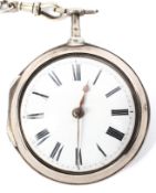 A George III silver pair cased open face pocket watch,