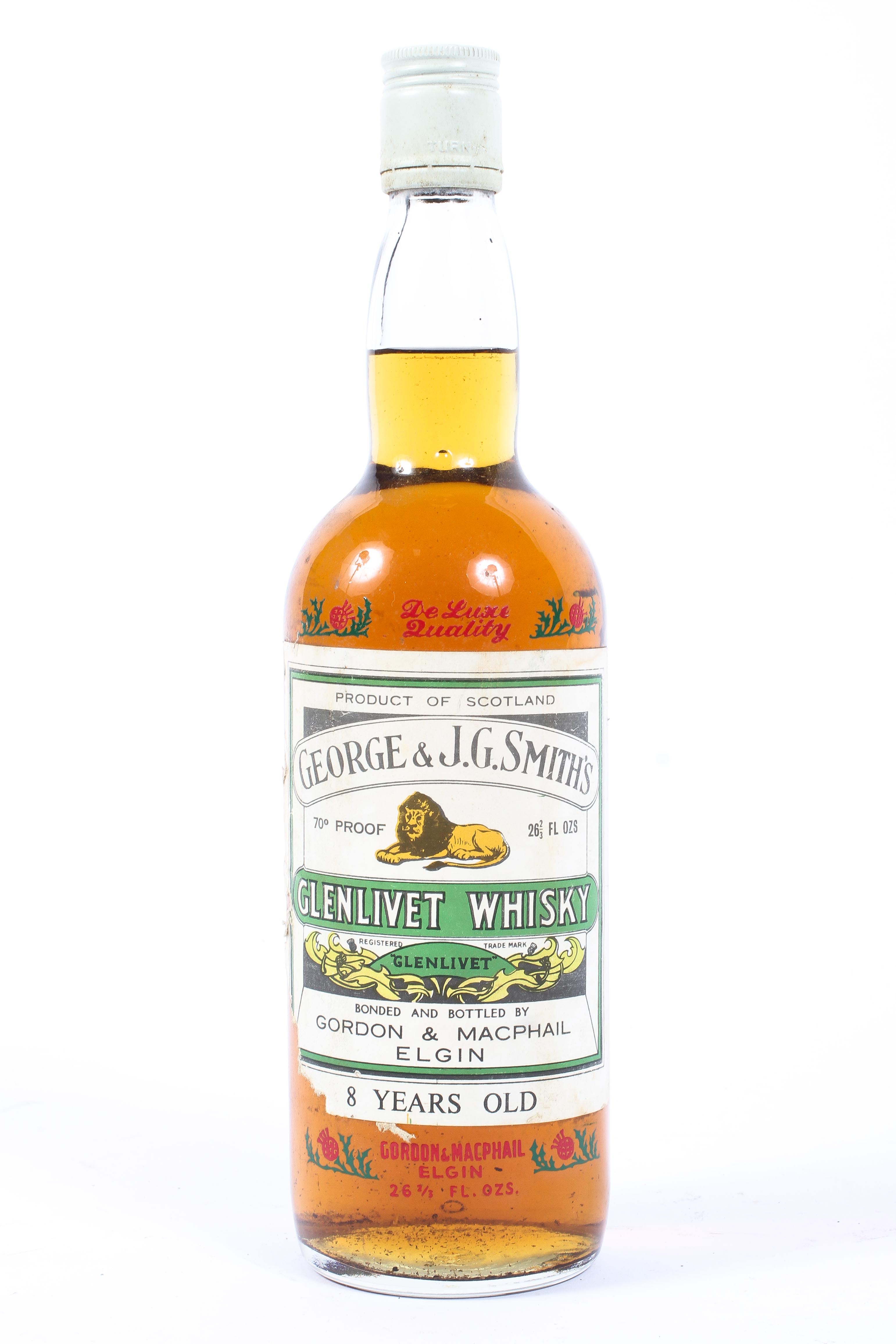 George & J G Smith's Glenlivet 8 year old whisky, bottled and bonded by Gordon & Macphail Elgin,