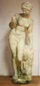 A large Victorian reconstituted stone garden figure of Eve. 132cm.