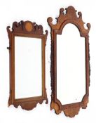 Two Georgian style mirrors, the first mahogany example inlaid with satinwood medallion,