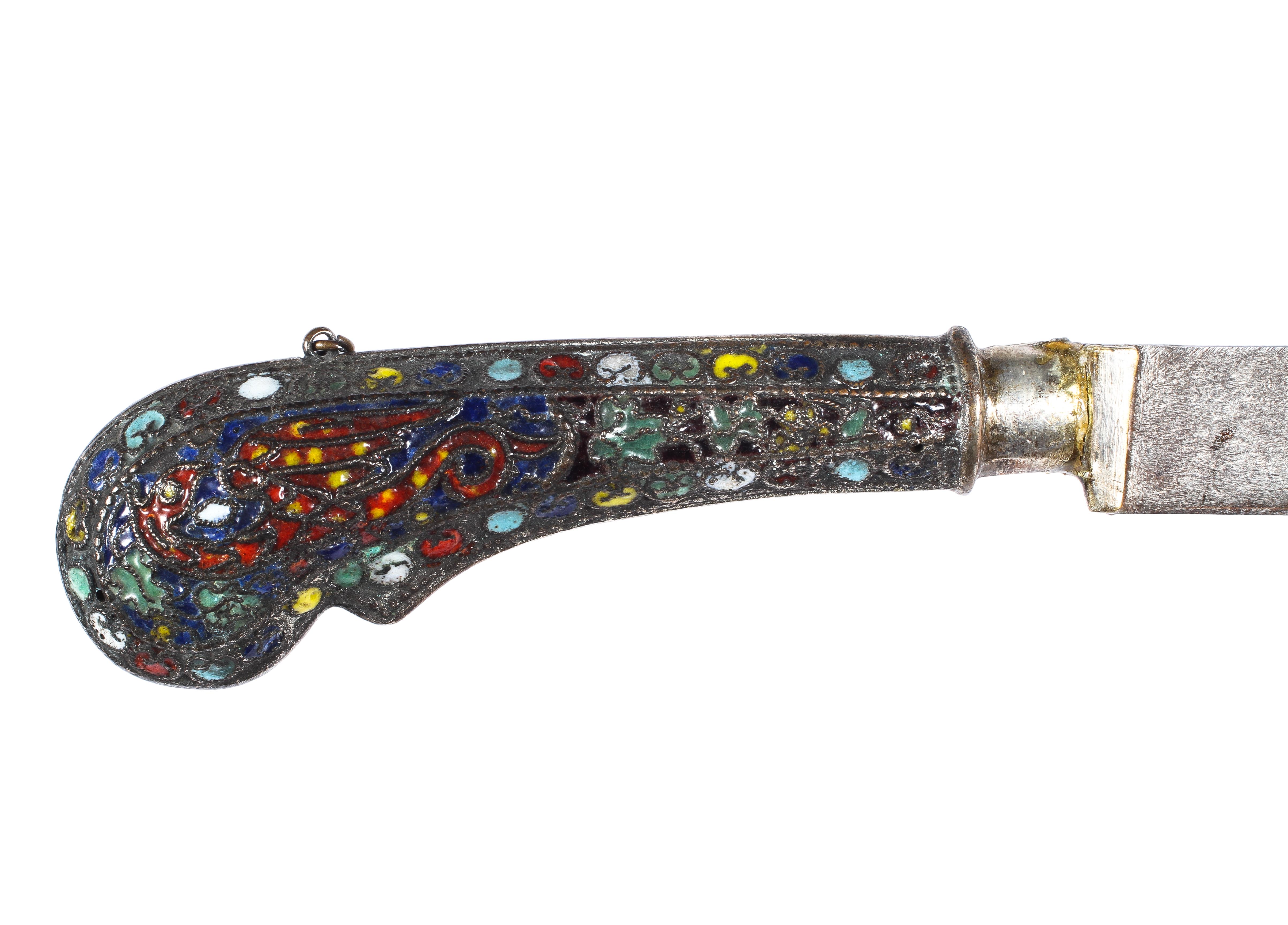 A mid 20th Century champleve enamelled paper knife in the form of a dagger and scabbard - Image 2 of 3