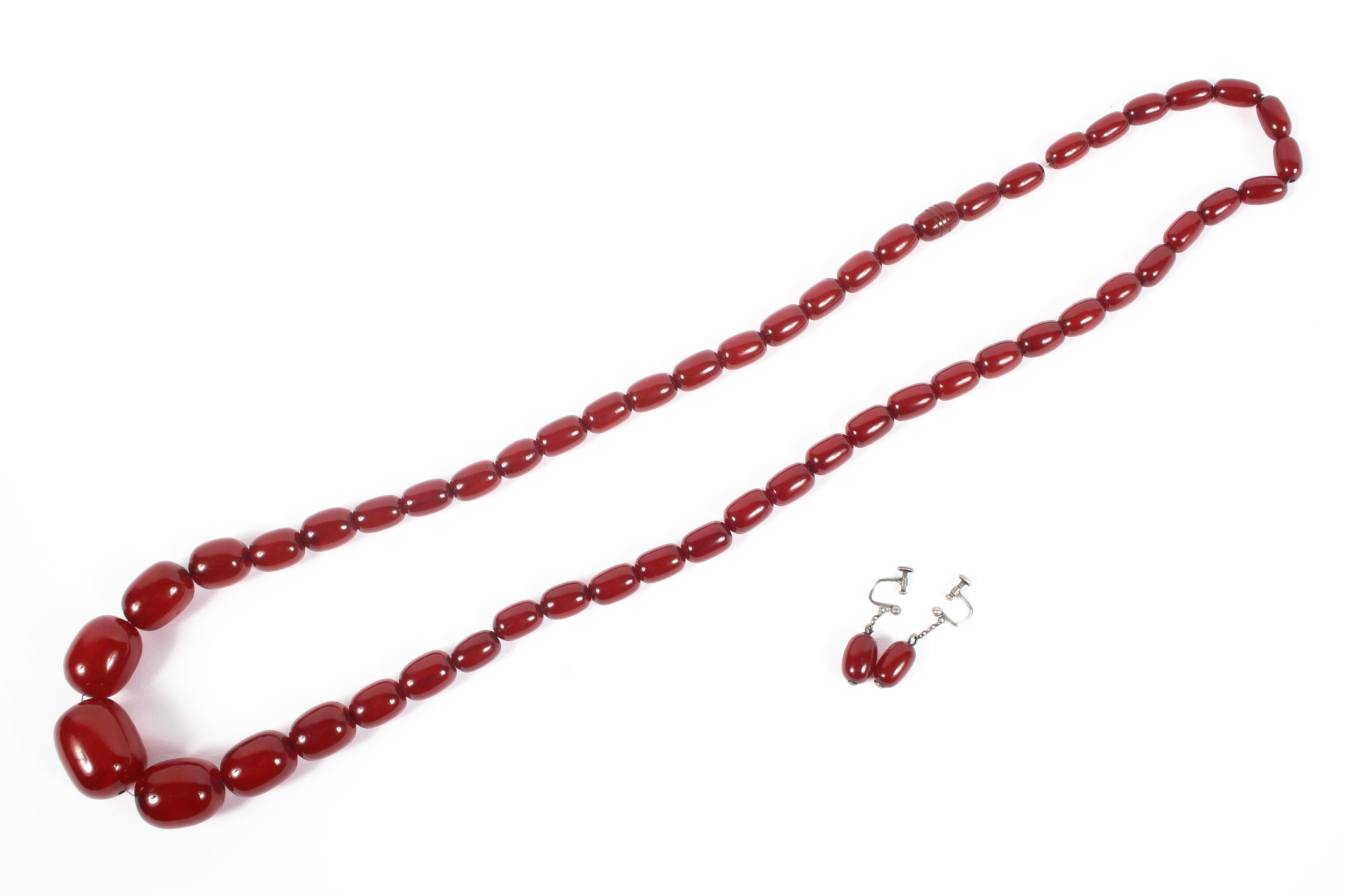 A graduated strand of Cherry amber-style Bakelite beads.