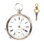 An Edwardian silver cased open face pocket watch by T Fattorini "The trusty no magnetic lever",