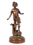After Ernest Rancoulet, a spelter figure of a youth, late 19th century,