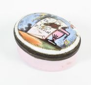 A small Staffordshire Bilson enamel patch box, late 18th/early 19th century, of oval form,
