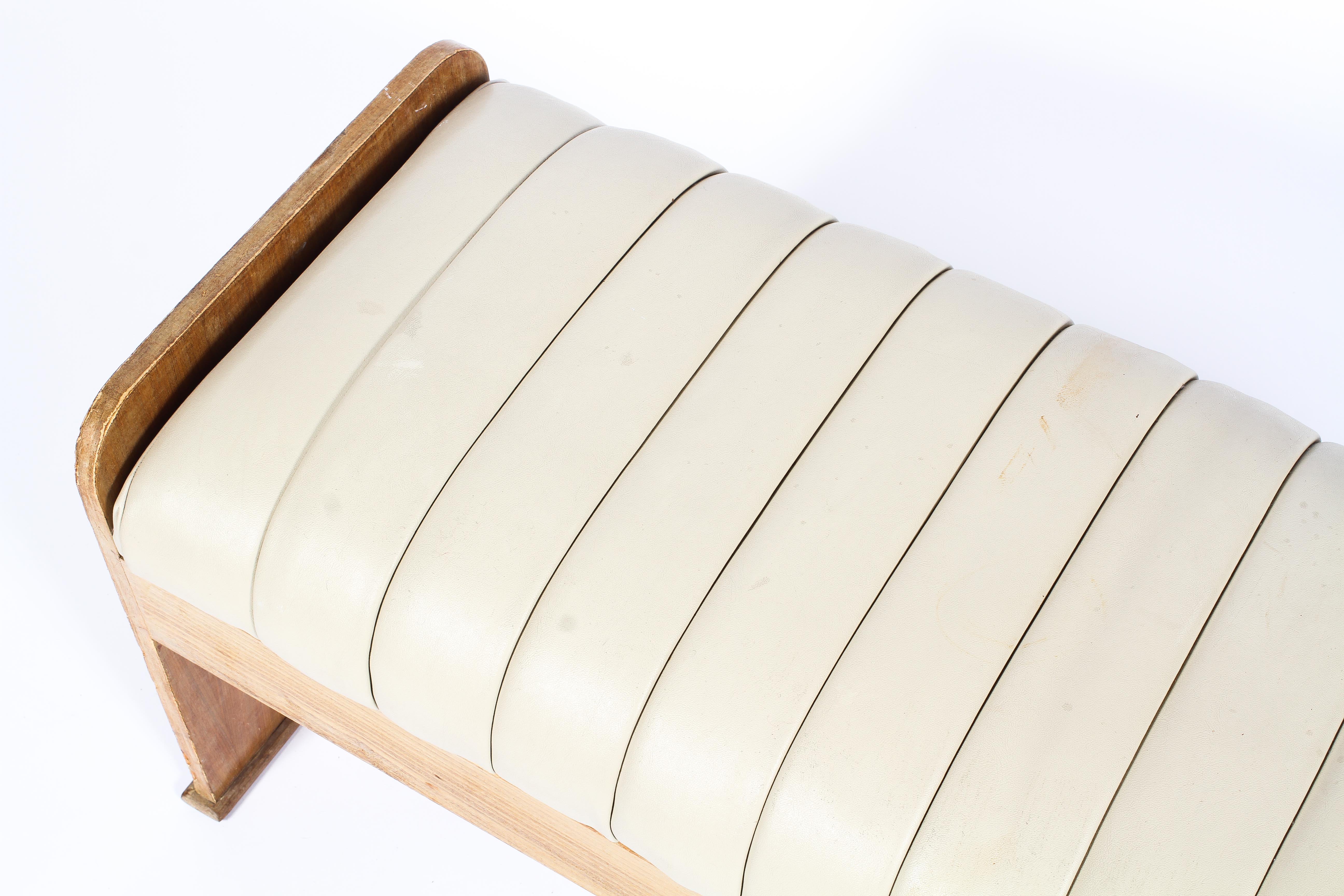 A retro teak white leather mounted rectangular stool, - Image 2 of 2
