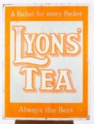 An enamelled advertising sign for Lyons Tea. 'A packet for every pocket, Always the best'.