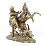 After Coustou, a large gilt metal model of a Marly horse on naturalistic oval base.