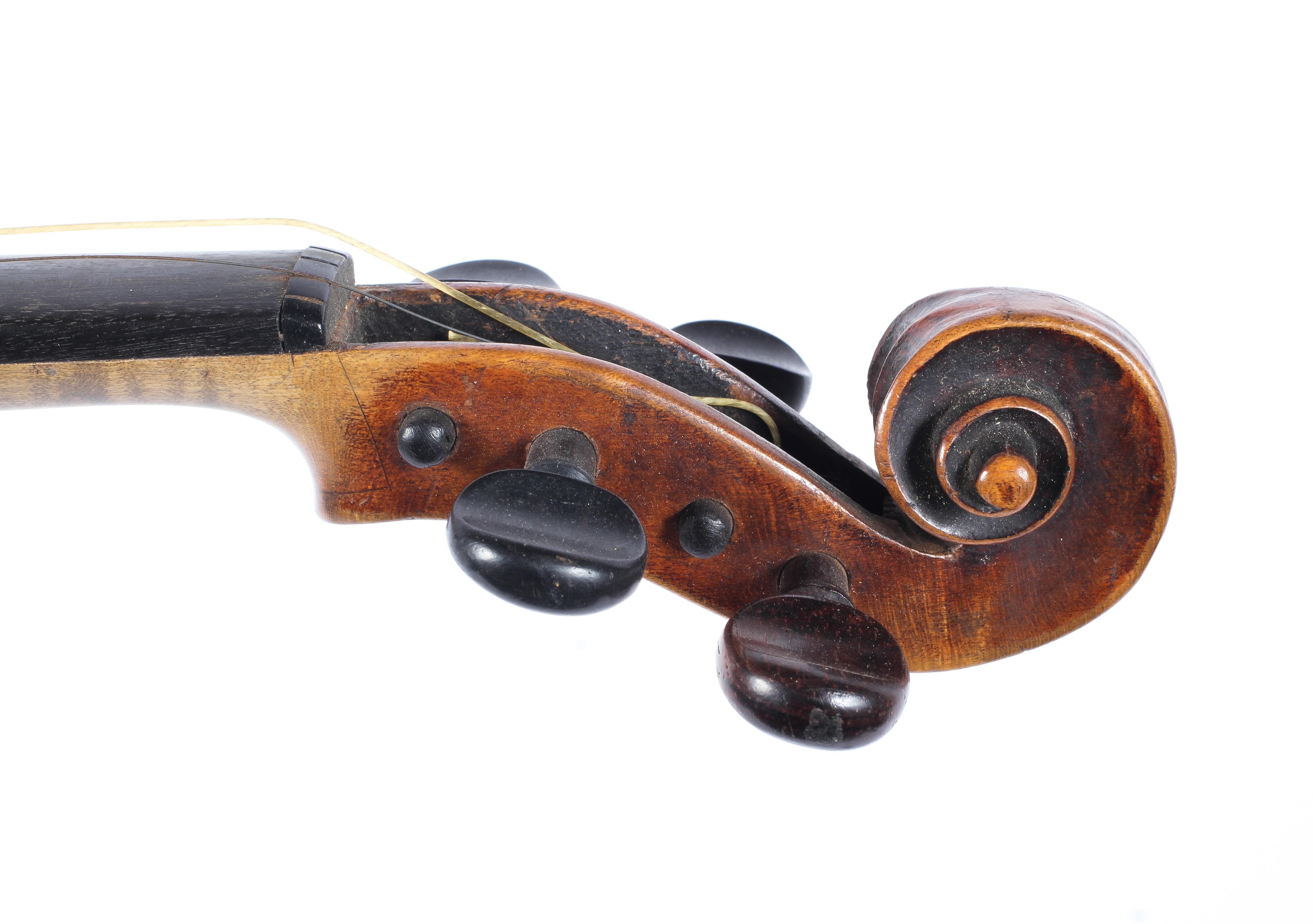 A 19th century violin and a P & H London bow, in case, - Image 6 of 11