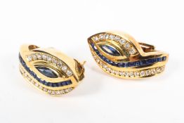 A pair of 18ct gold sapphire and diamond earrings,