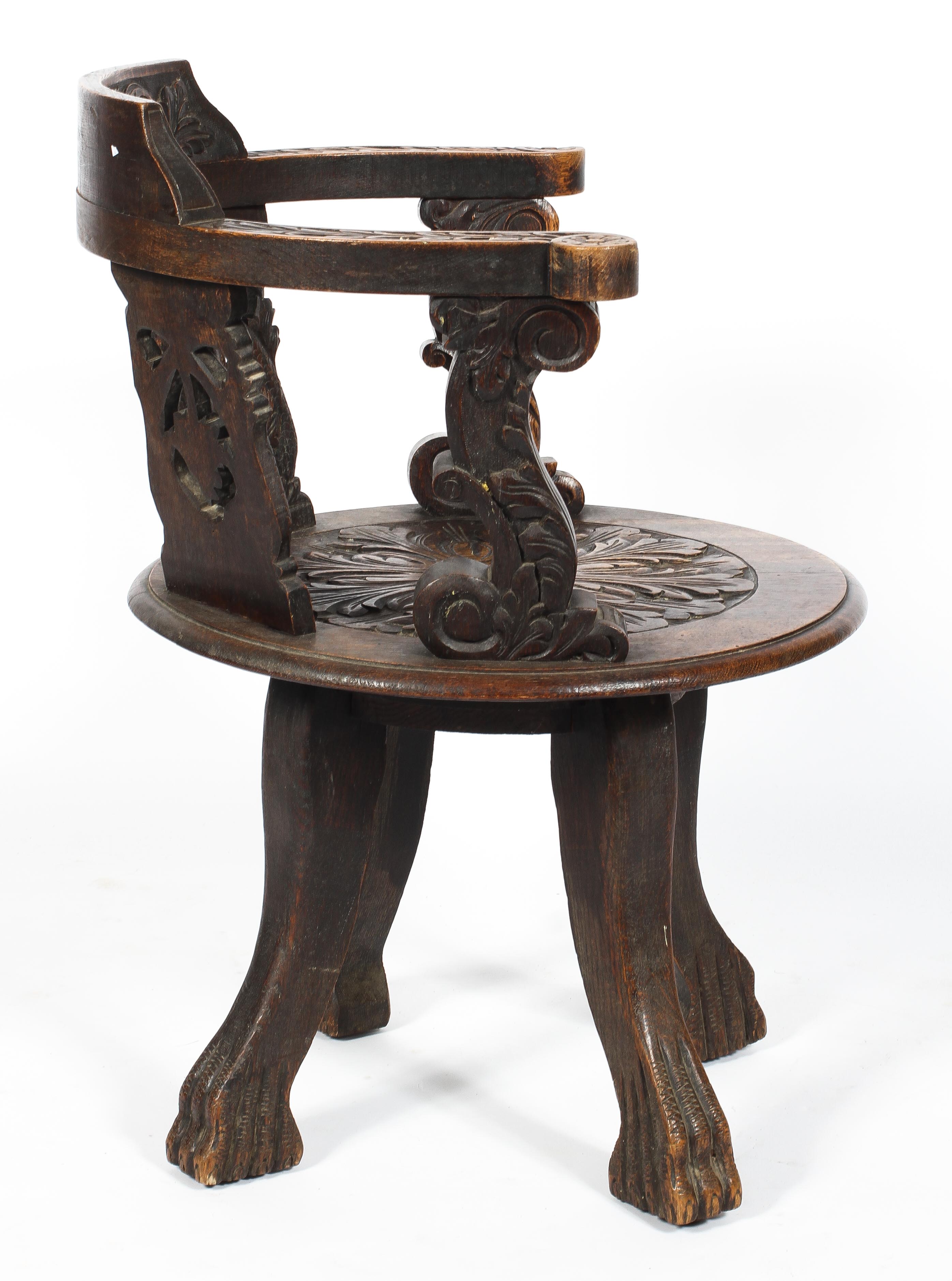 An oak corner chair, having a foliate carved bow crest rail, - Image 2 of 3