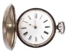 A late Georgian silver cased full hunter pocket watch, hallmarked London 1837 by Samuel Brooks,