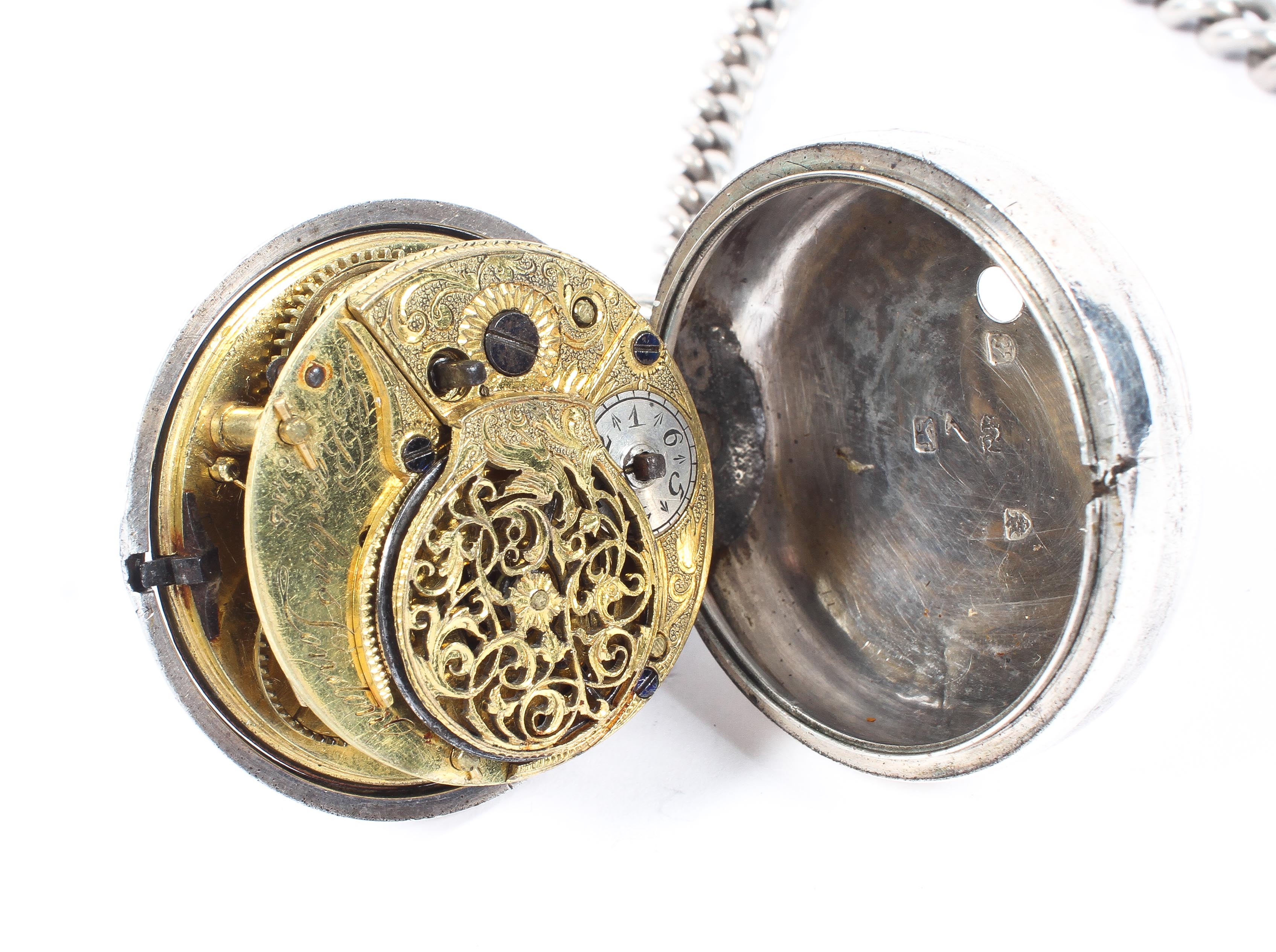 A George III silver cased pair case pocket watch, - Image 6 of 7