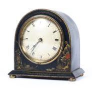 A Georgian style mantel clock, the guilloche enamelled dial on a French brass eight day movement,